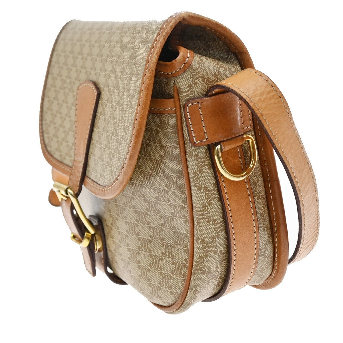 Celine Vintage Macadam Canvas and Leather, Beige, Canvas, Shoulder Bag
