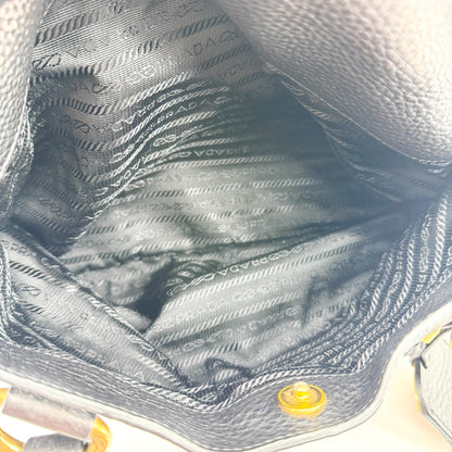 Prada Convertible Open Leather, Black, Leather, Tote Bag