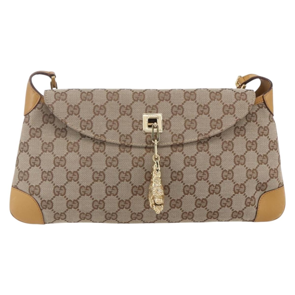 Gucci Tiger Charm Shoulder Bag canvas, BEIGE, CANVAS, Shoulder bag