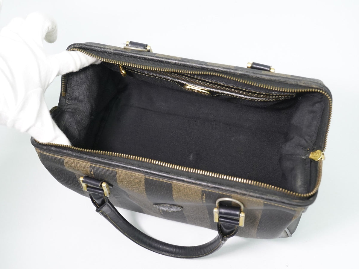 Fendi Vintage Pequin Convertible Boston Coated Canvas, Khaki, Canvas, Handbag