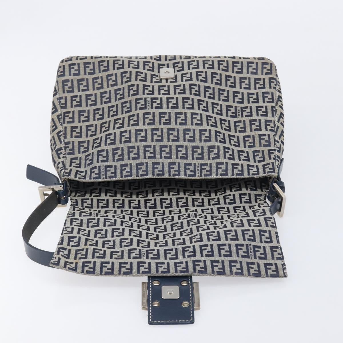 Fendi Zucchino Mamma Baguette Canvas, Navy, Canvas, Shoulder Bag