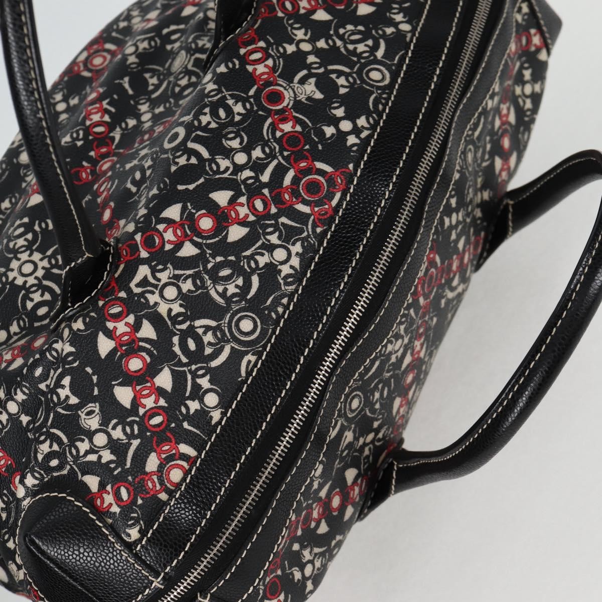 Chanel Optic Coco Bowler Printed Coated Canvas with Caviar, Black, Canvas, Handbag
