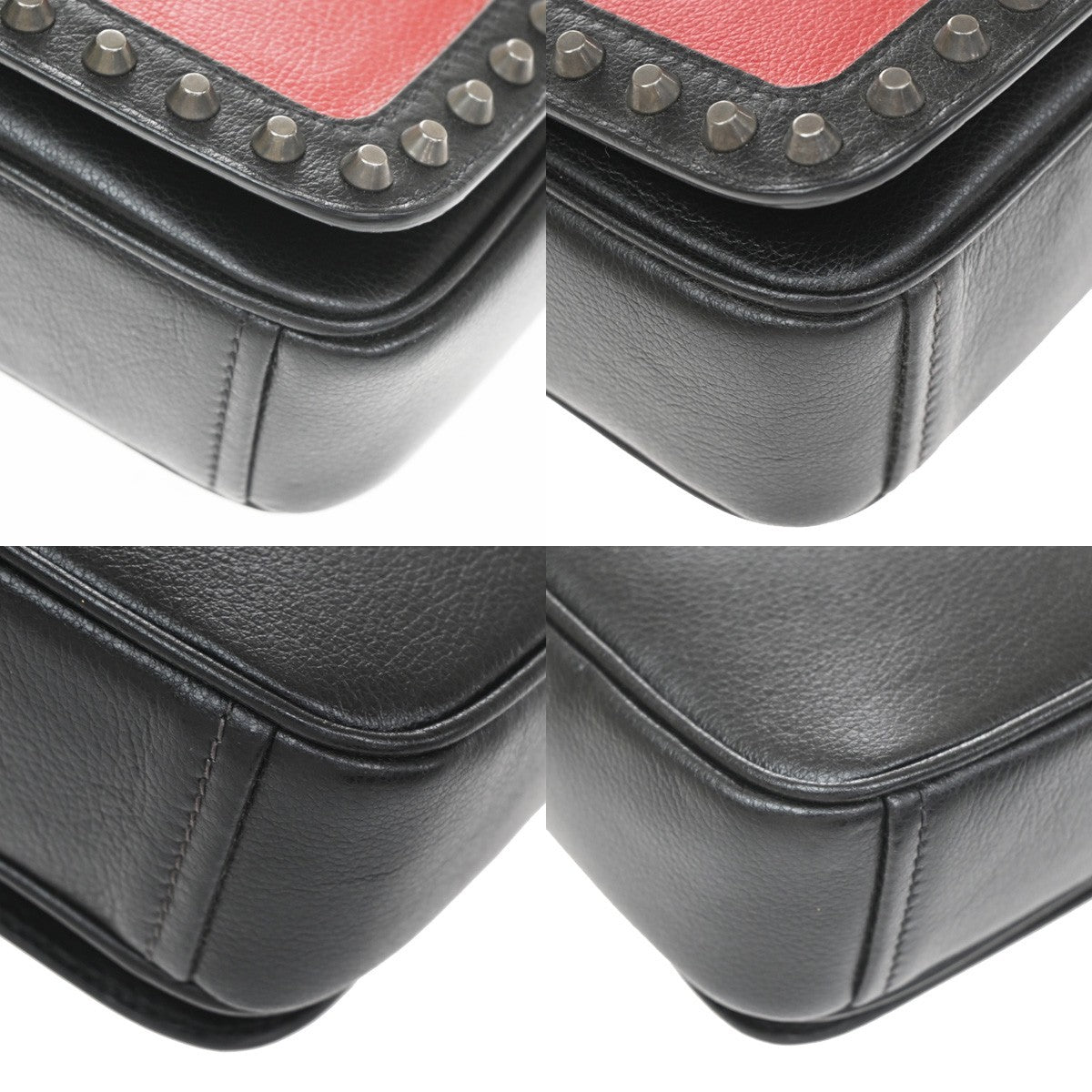 Prada Chain Flap Bag Studded Glace Calf, Red, Leather, Shoulder Bag