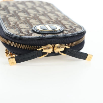 Christian Dior 30 Montaigne Phone Holder on Chain Oblique Canvas, Navy, Canvas, Crossbody Bag