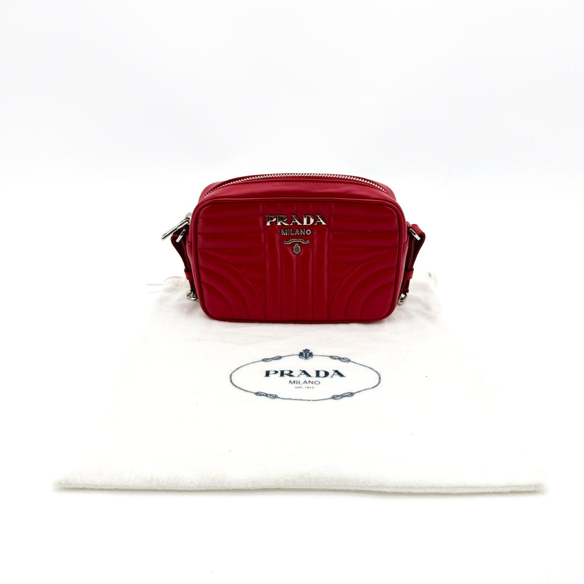 Prada Camera Diagramme Quilted Leather, Red, Leather, Handbag