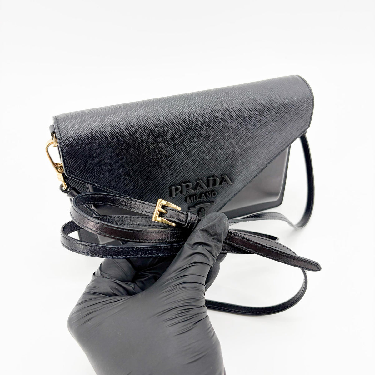 Prada Envelope Clutch Saffiano Leather, Black, Leather, Clutch