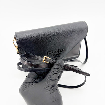 Prada Envelope Clutch Saffiano Leather, Black, Leather, Clutch