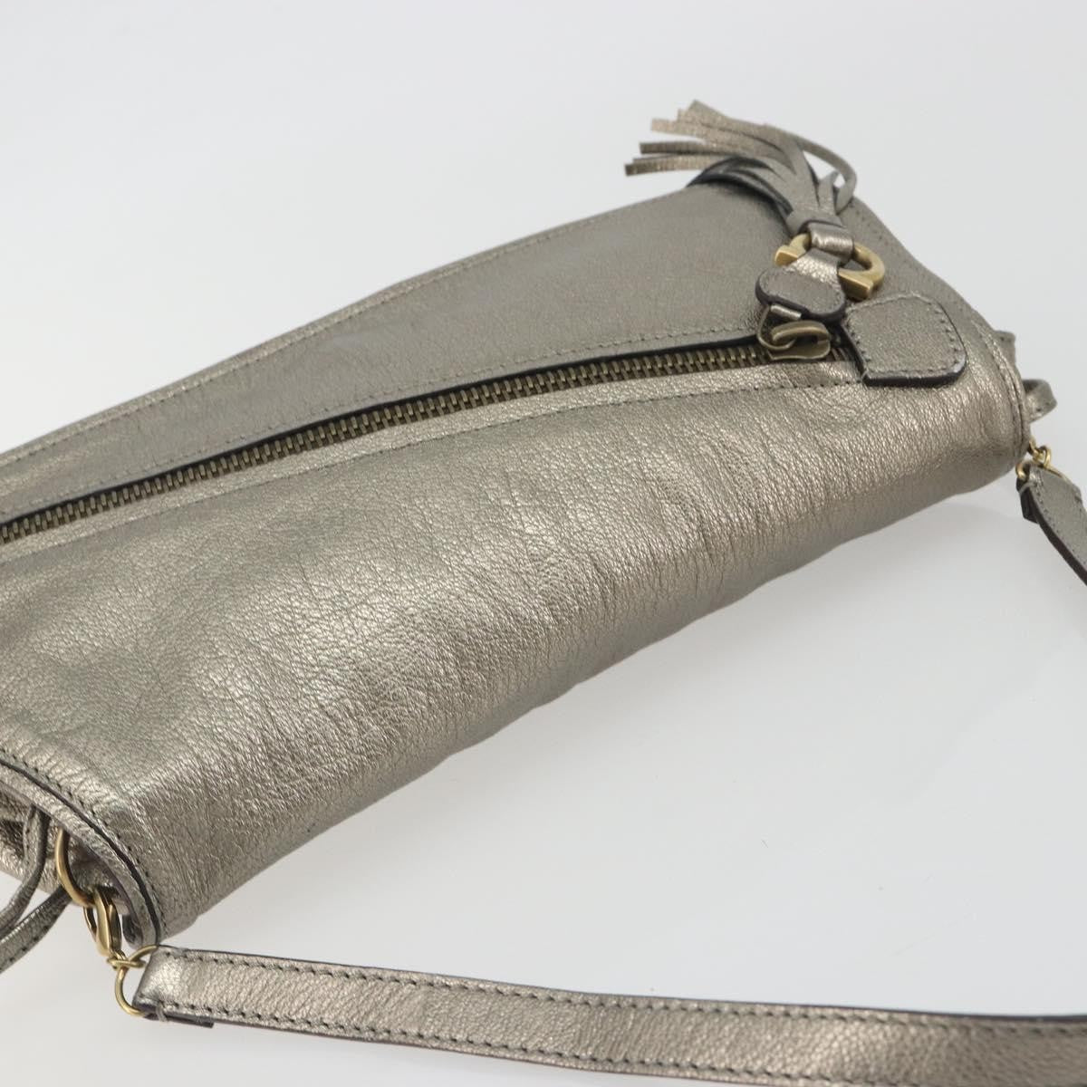 Salvatore Ferragamo Gancini Leather, Silver, Leather, Shoulder Bag