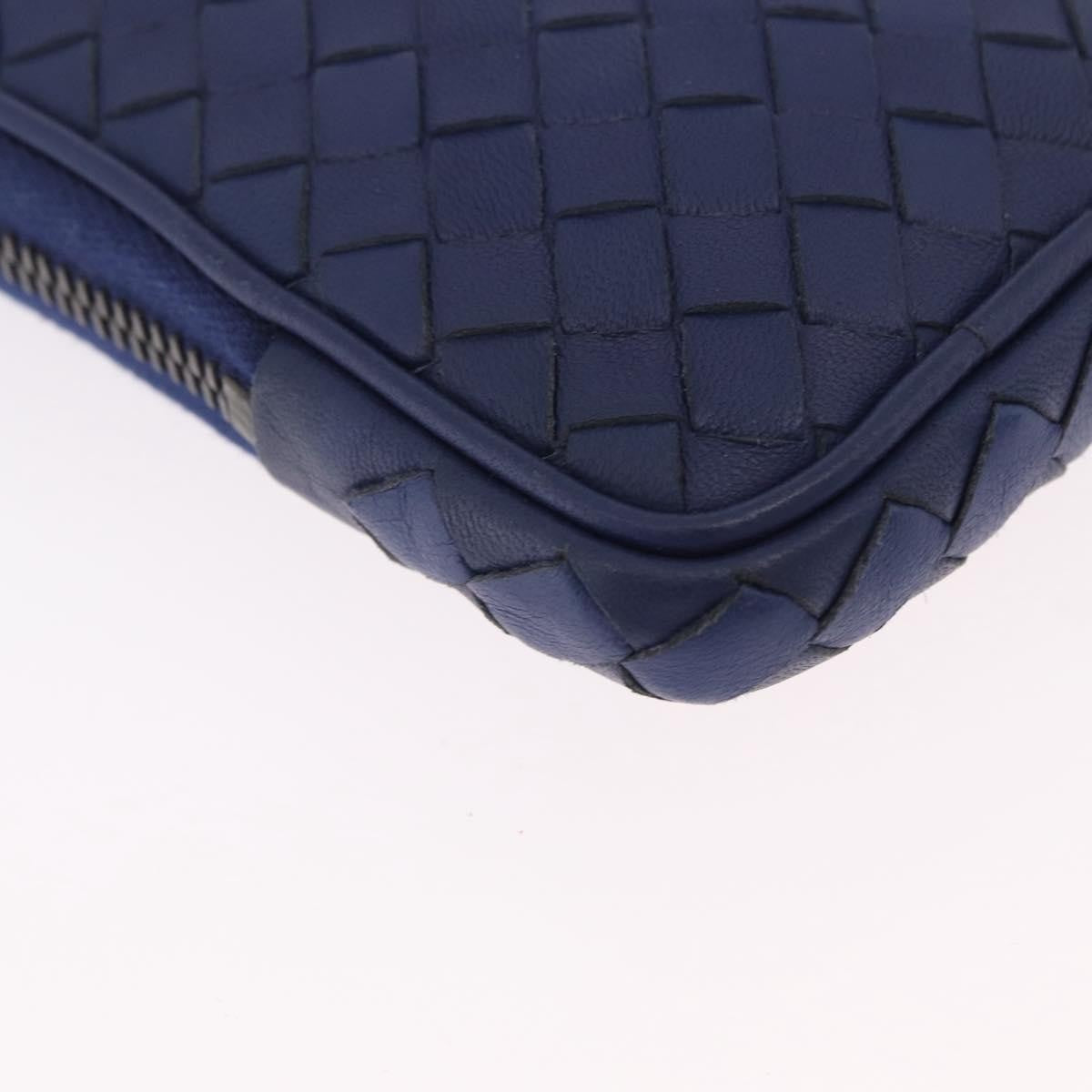 Bottega Veneta Zip Around Intrecciato Nappa, Navy, Leather, Handbag