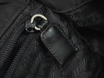 Prada Front Pocket Buckle Nylon, Black, Nylon, Backpack