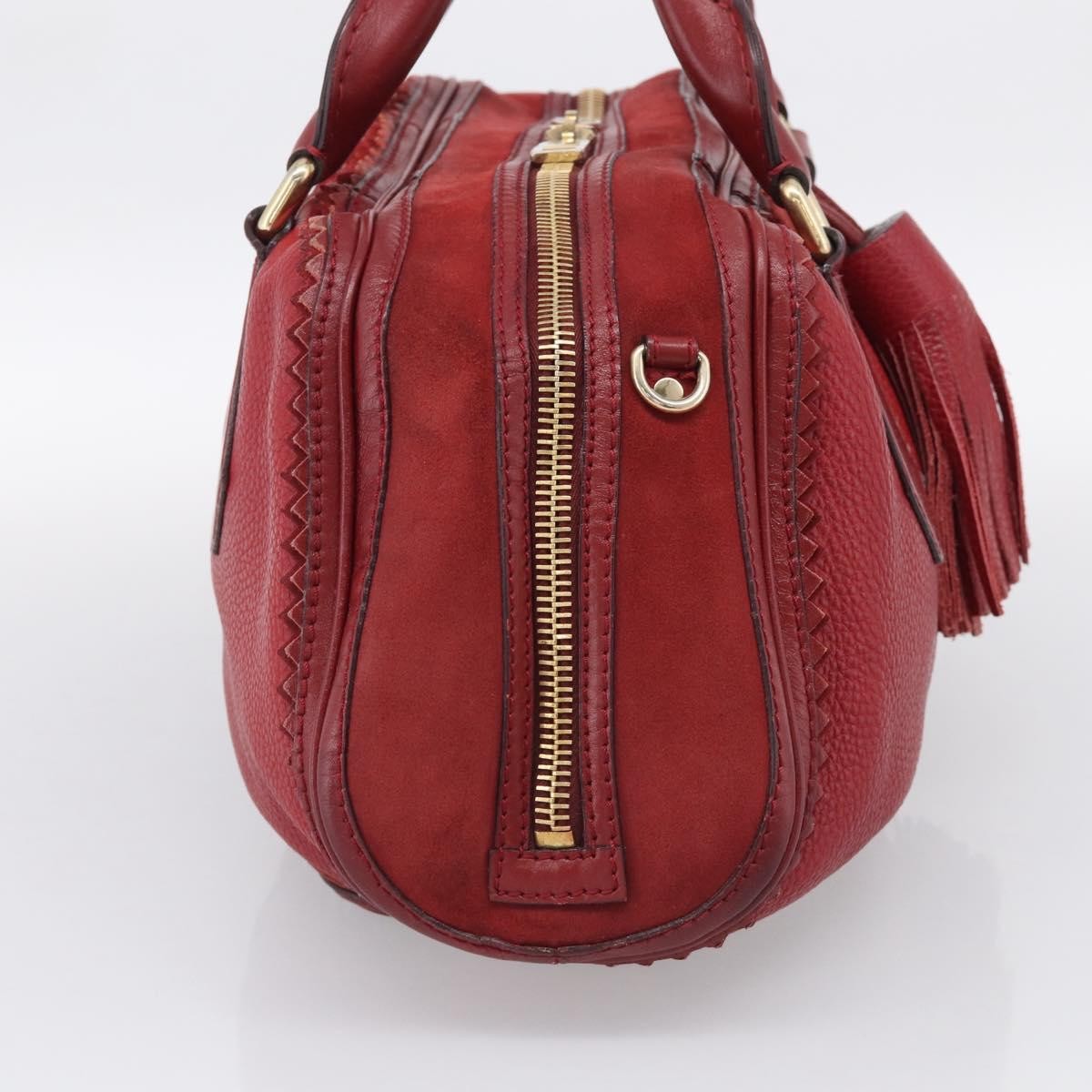 Burberry Hedwig Bowler Leather with Suede, Red, Leather, Handbag