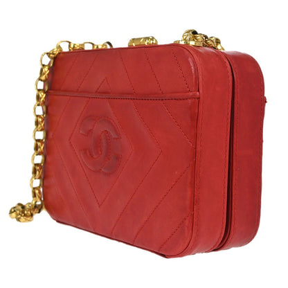 Chanel Camera Chevron Lambskin, Red, Leather, Handbag