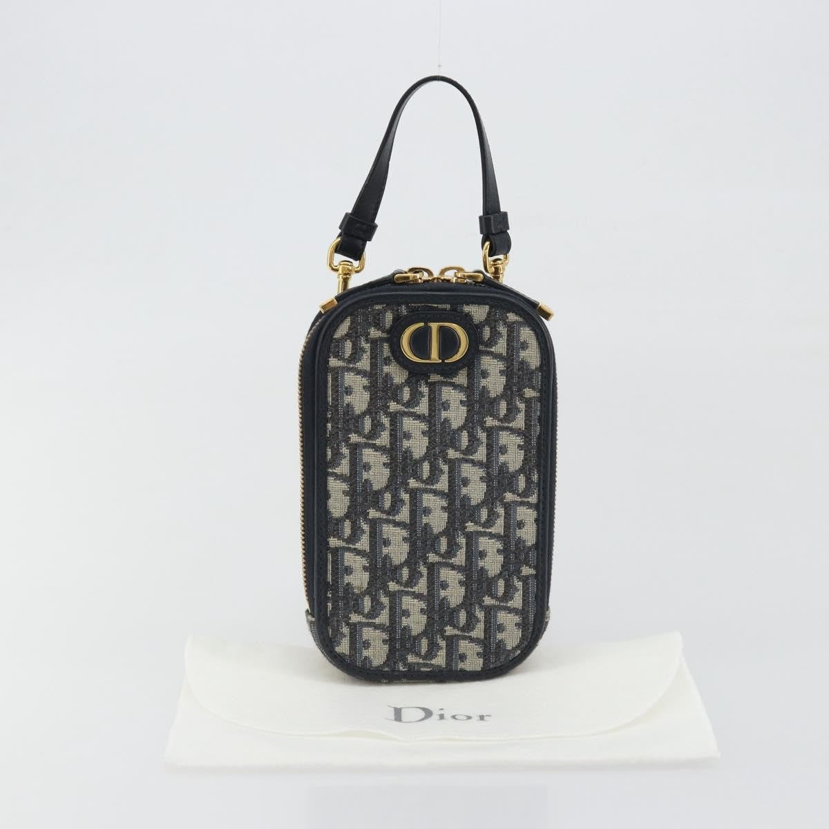 Christian Dior 30 Montaigne Phone Holder on Chain Oblique Canvas, Navy, Canvas, Clutch