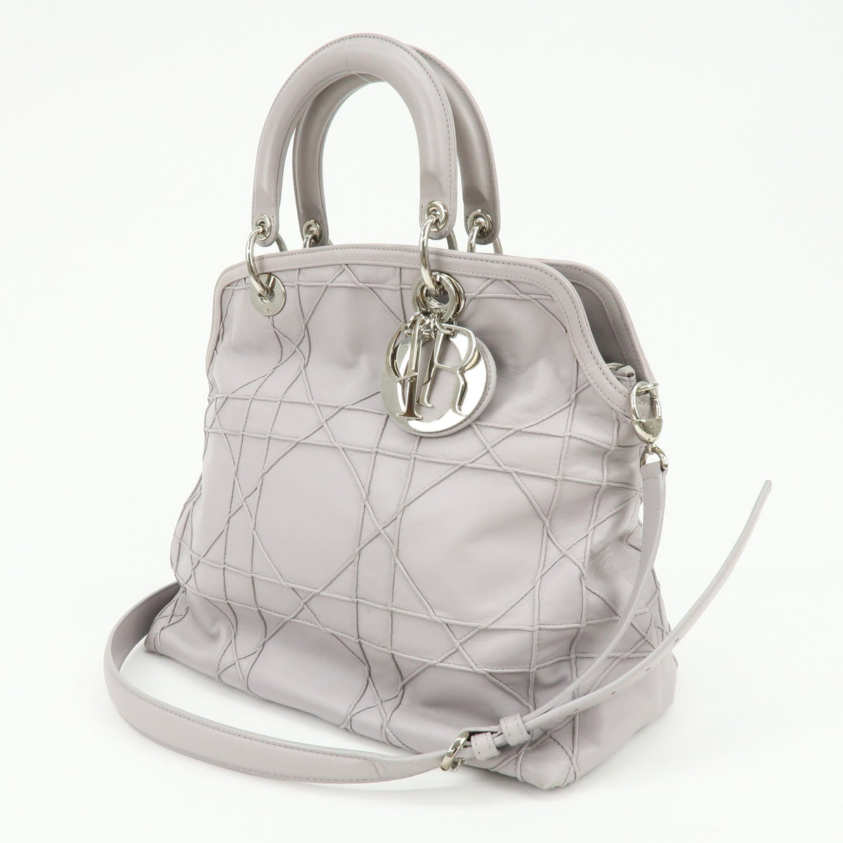 Christian Dior Granville Satchel Cannage Quilt Leather, Purple, Leather, Handbag