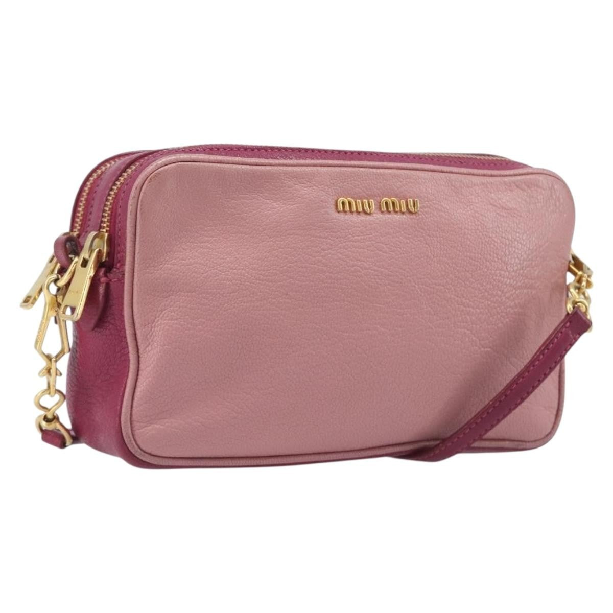 Miu Miu Madras Double Zip Leather, Pink, Leather, Crossbody Bag