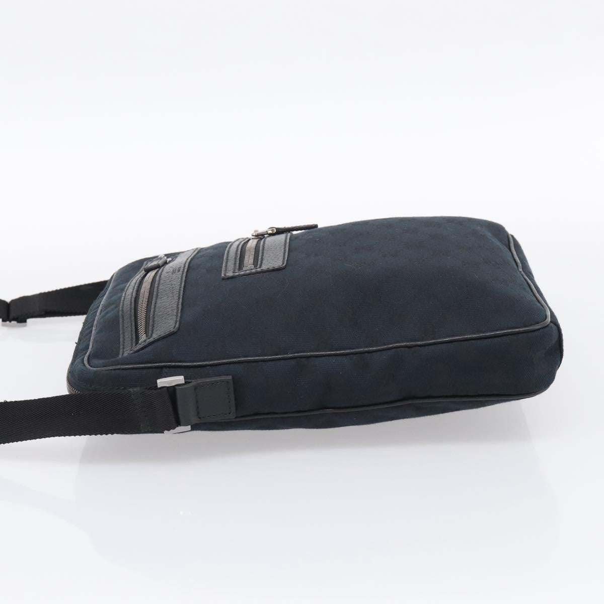 Gucci Front Zip Messenger Canvas and Leather, Black, Canvas, Crossbody Bag