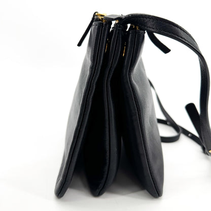Celine Trio Leather, Black, Leather, Crossbody Bag