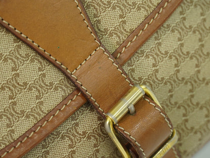 Celine Vintage Macadam Canvas and Leather, Beige, Canvas, Shoulder Bag