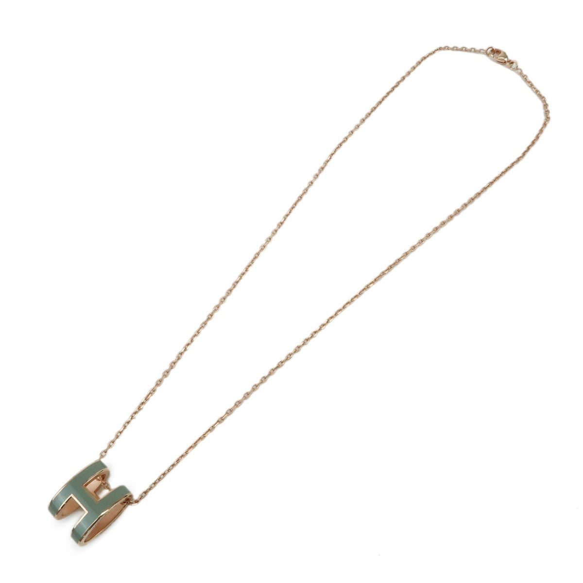 Hermes Pop H Pendant Chain Metal and Enamel, Pink, Rose Gold, Necklace