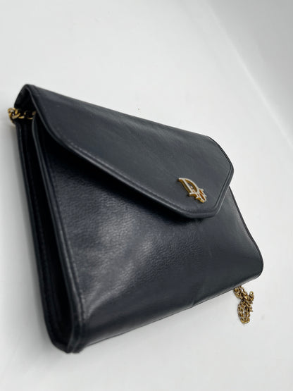 Christian Dior Vintage CD Chain  Shoulder Bag Leather, Black, Leather, Clutch