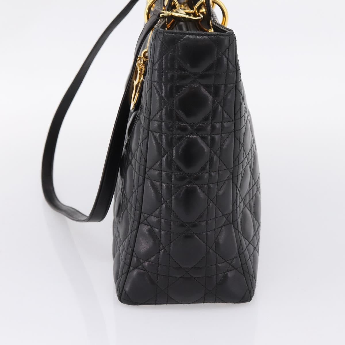 Christian Dior Vintage Lady Dior Cannage Quilt Lambskin, Black, Leather, Handbag