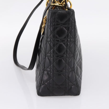 Christian Dior Vintage Lady Dior Cannage Quilt Lambskin, Black, Leather, Handbag