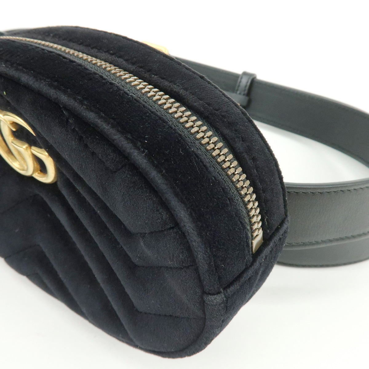Gucci GG Marmont Belt Embellished Matelasse Velvet, Black, Velvet, Handbag