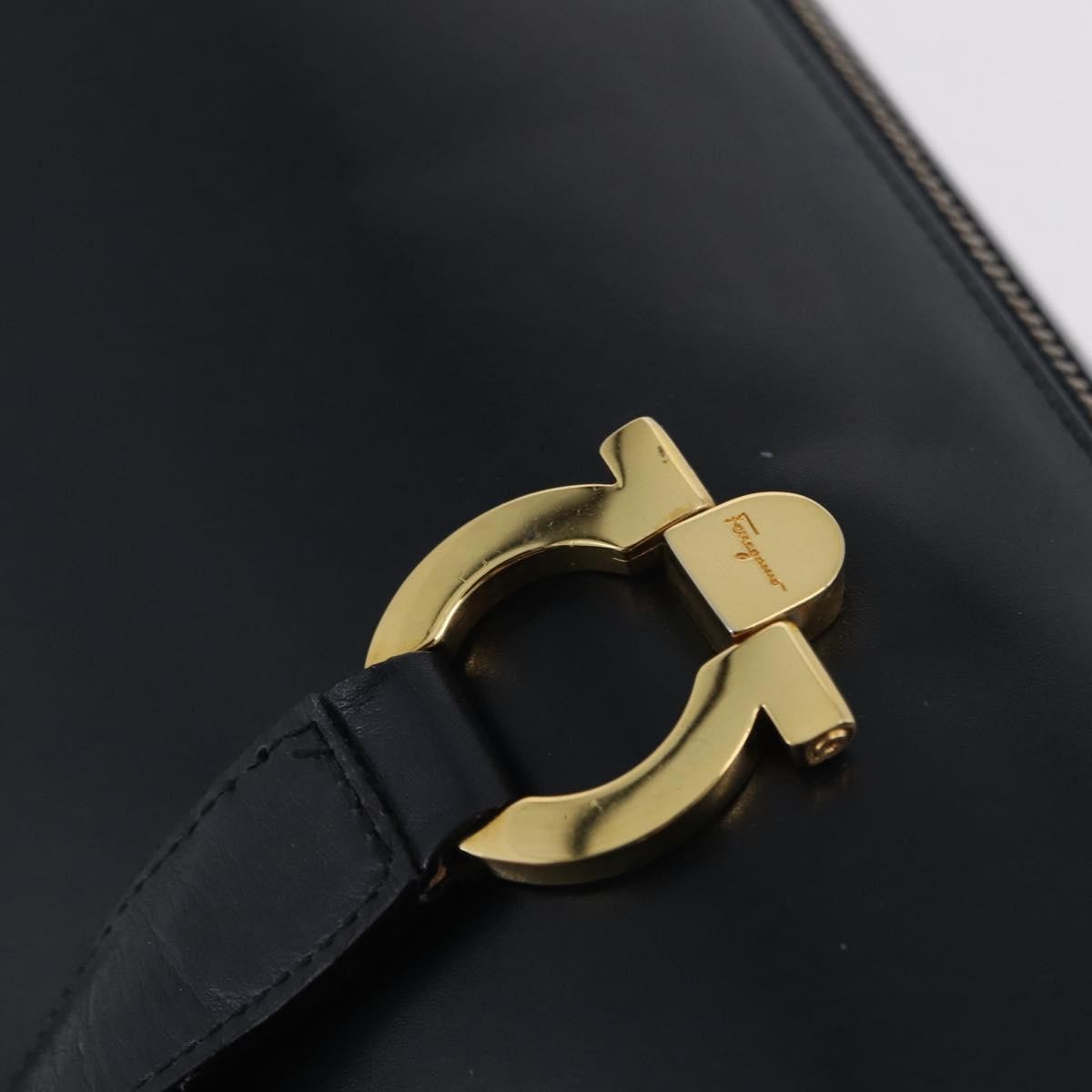 Salvatore Ferragamo Gancini Leather, Navy, Leather, Handbag