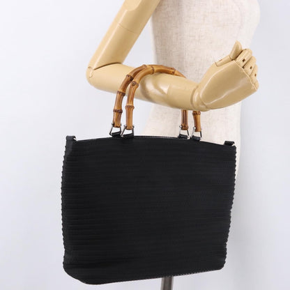 Gucci Vintage Bamboo Handle Canvas, Black, Canvas, Tote Bag