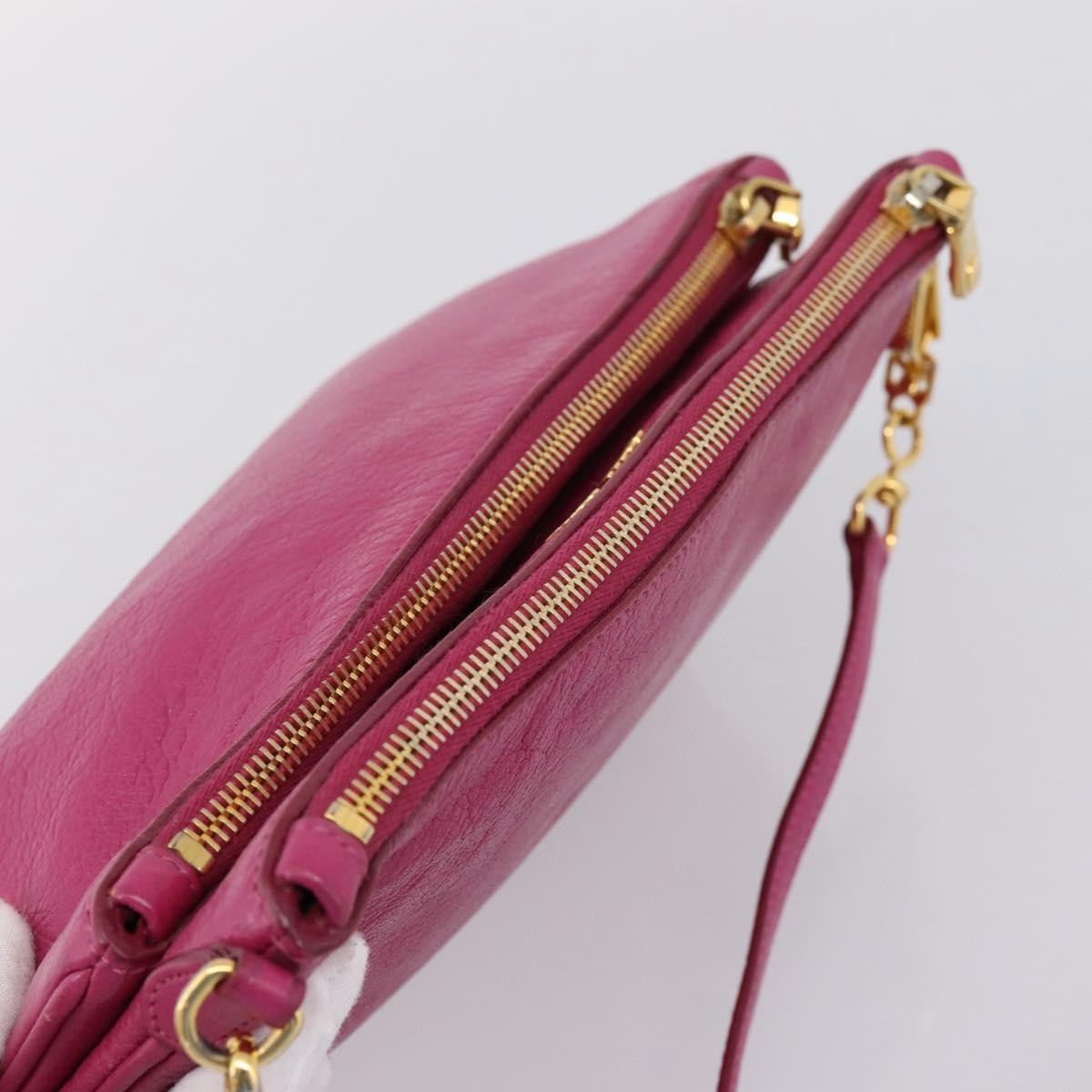 Miu Miu Madras Double Zip Leather, Pink, Leather, Crossbody Bag