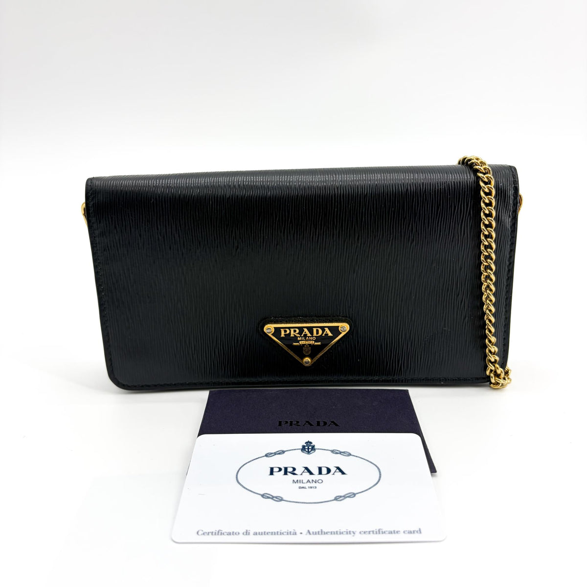 Prada Wallet on Chain Saffiano Leather, Black, Leather, Crossbody Bag