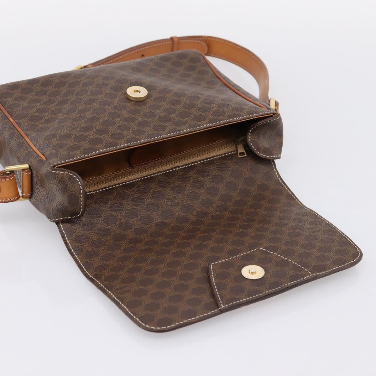 Celine Vintage Macadam Circle Logo Canvas and Leather, Brown, Canvas, Shoulder Bag