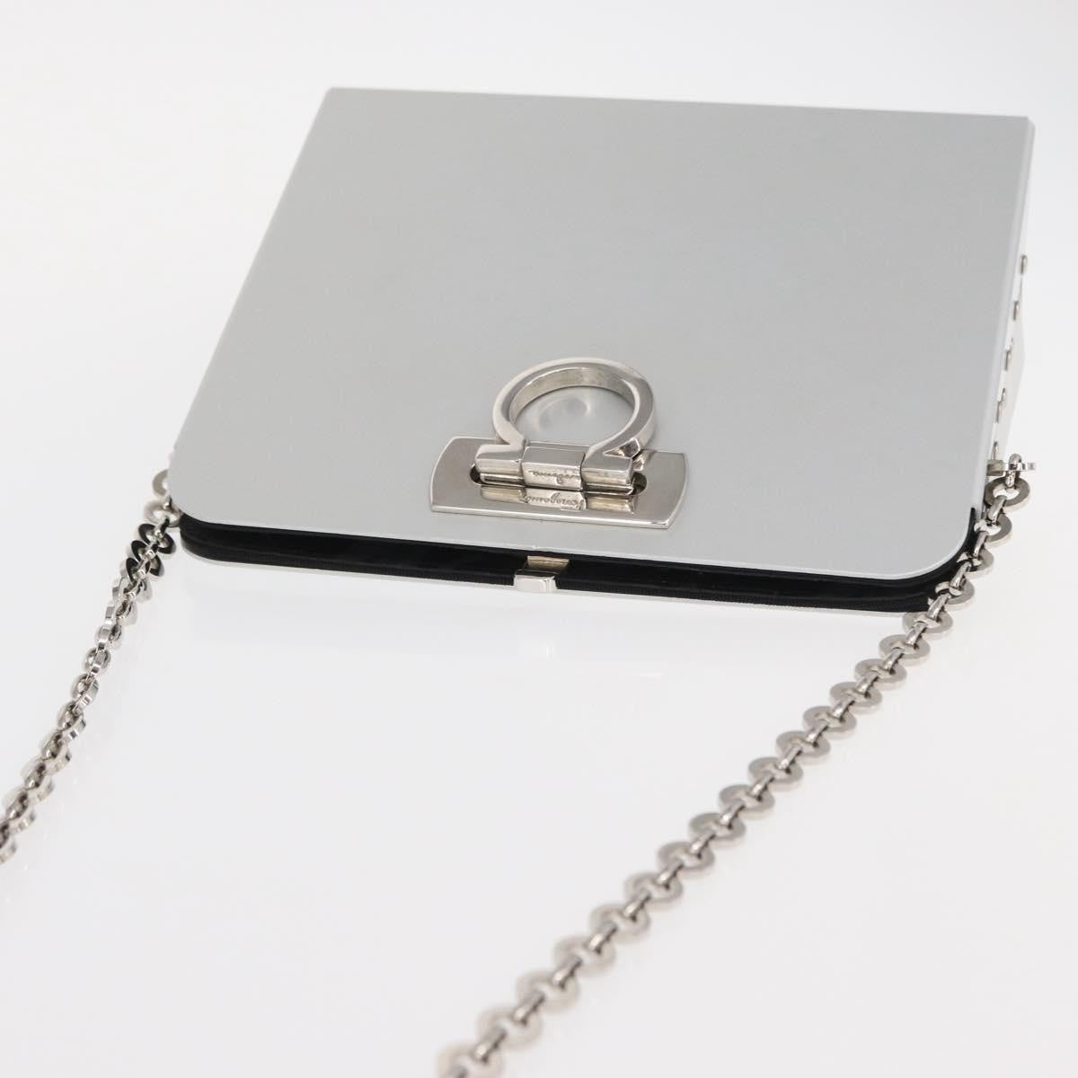 Salvatore Ferragamo Vintage Gancini Chain Leather, Silver, Stainless Steel, Shoulder Bag