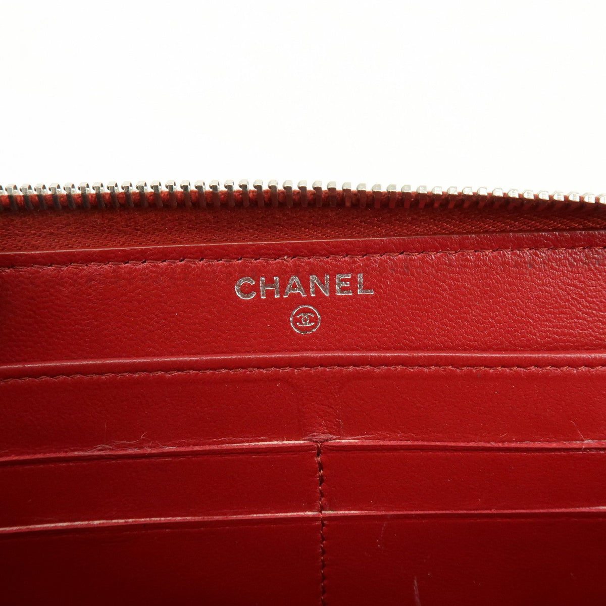 Chanel Zip Around Quilted Lambskin, Red, Leather, Wallet