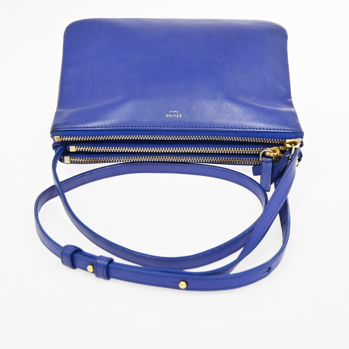 Celine Trio Leather, Blue, Leather, Shoulder Bag