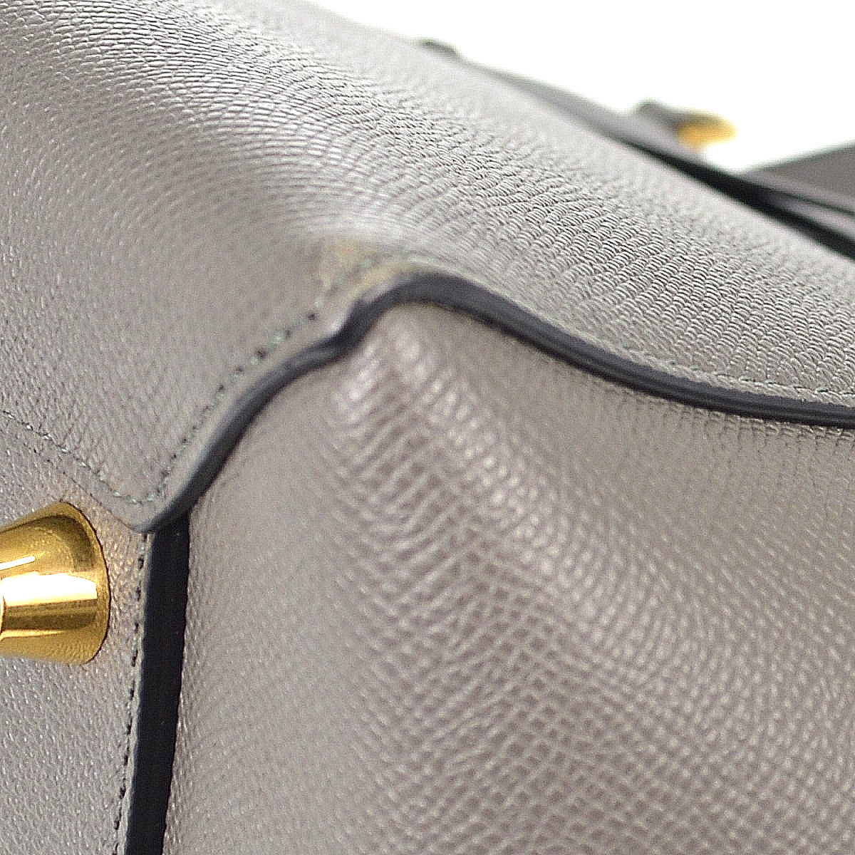 Celine Belt Textured Leather, Gray, Leather, Handbag