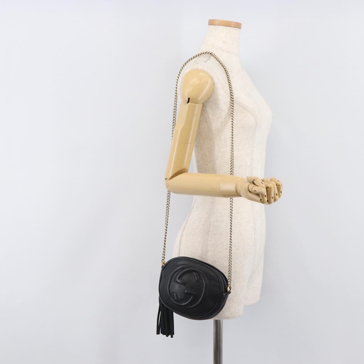 Gucci Soho Chain Leather, Black, Leather, Handbag