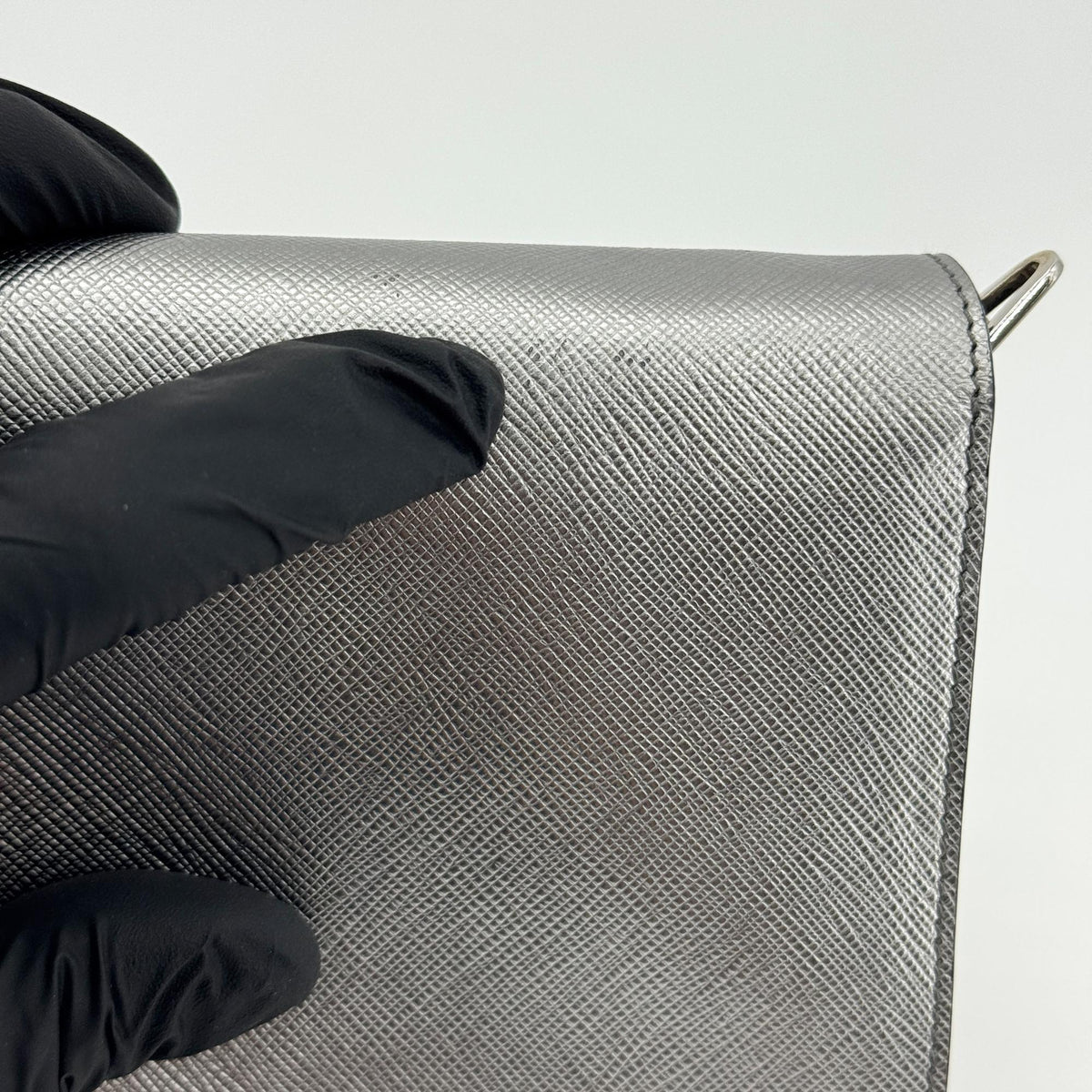 Prada Wallet on Strap Saffiano Leather, Silver, Leather, Crossbody Bag