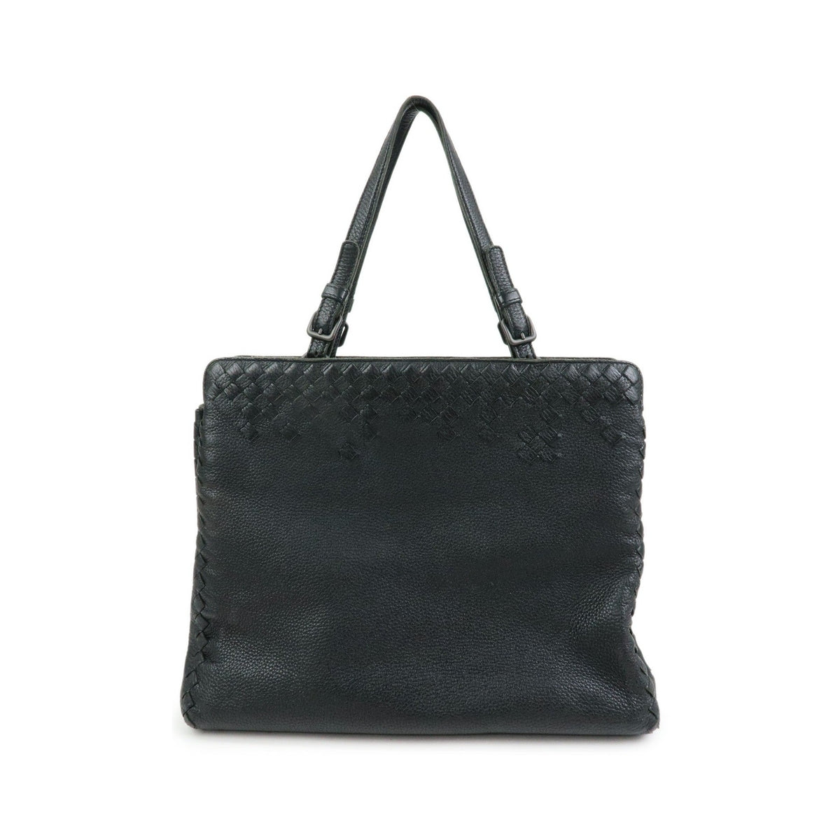 Bottega Veneta A-Shape Leather with Intrecciato Detail, Black, Leather, Tote Bag