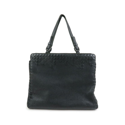 Bottega Veneta A-Shape Leather with Intrecciato Detail, Black, Leather, Tote Bag