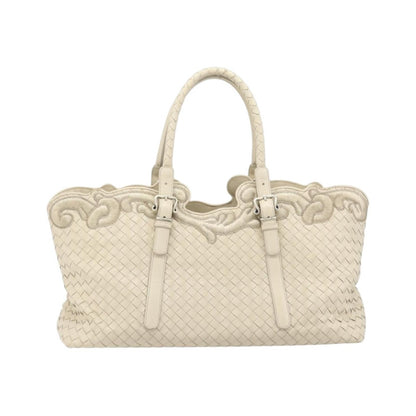 Bottega Veneta Belted Cabas Tote Intrecciato Nappa with Stitched Detail, White, Leather, Tote Bag