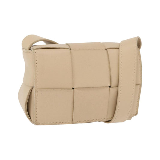 Bottega Veneta Cassette Maxi Intrecciato Leather, Beige, Leather, Crossbody Bag