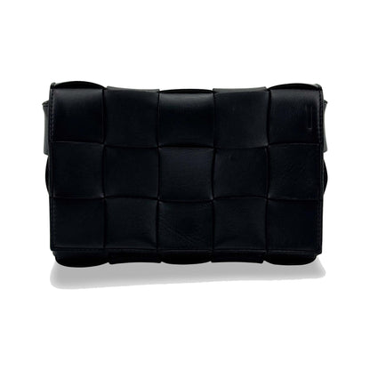 Bottega Veneta Cassette Maxi Intrecciato Leather, Black, Leather, Crossbody Bag