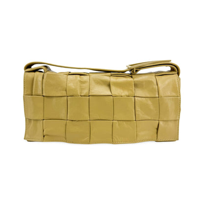 Bottega Veneta Cassette Maxi Intrecciato Leather, Yellow, Leather, Crossbody Bag