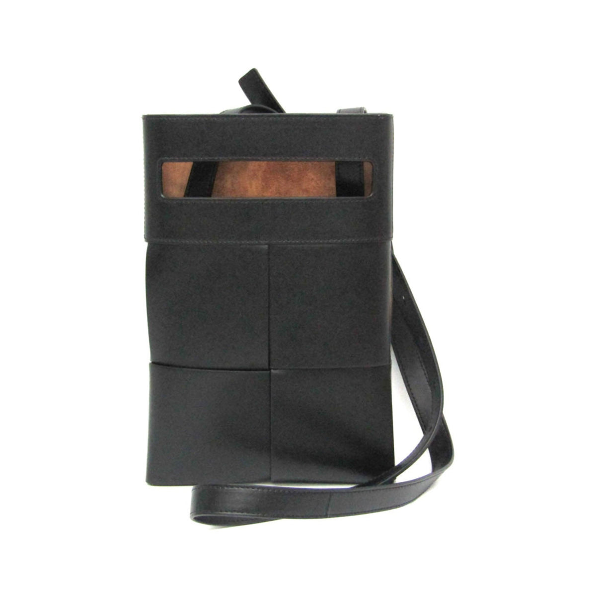 Bottega Veneta Cut Out Maxi Intrecciato Leather, Black, Leather, Crossbody Bag