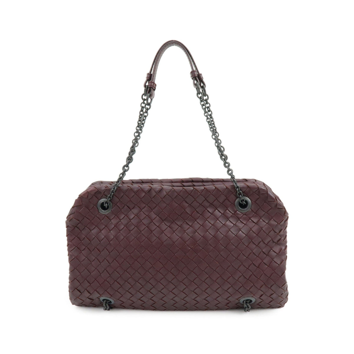 Bottega Veneta Double Chain Intrecciato Nappa, Burgundy, Leather, Tote Bag
