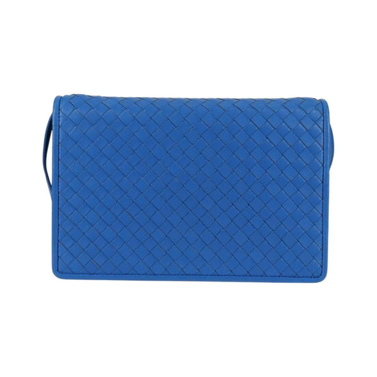 Bottega Veneta Double Compartment Flap Intrecciato Nappa, Blue, Leather, Shoulder Bag
