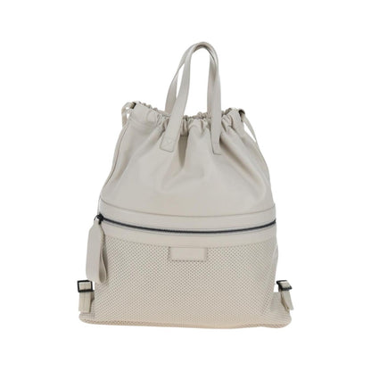 Bottega Veneta Drawstring Perforated Leather, Beige, Leather, Shoulder Bag