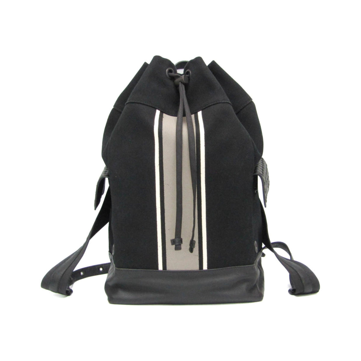 Bottega Veneta Drawstring Printed Canvas with Intrecciato Leather, Black, Canvas, Backpack