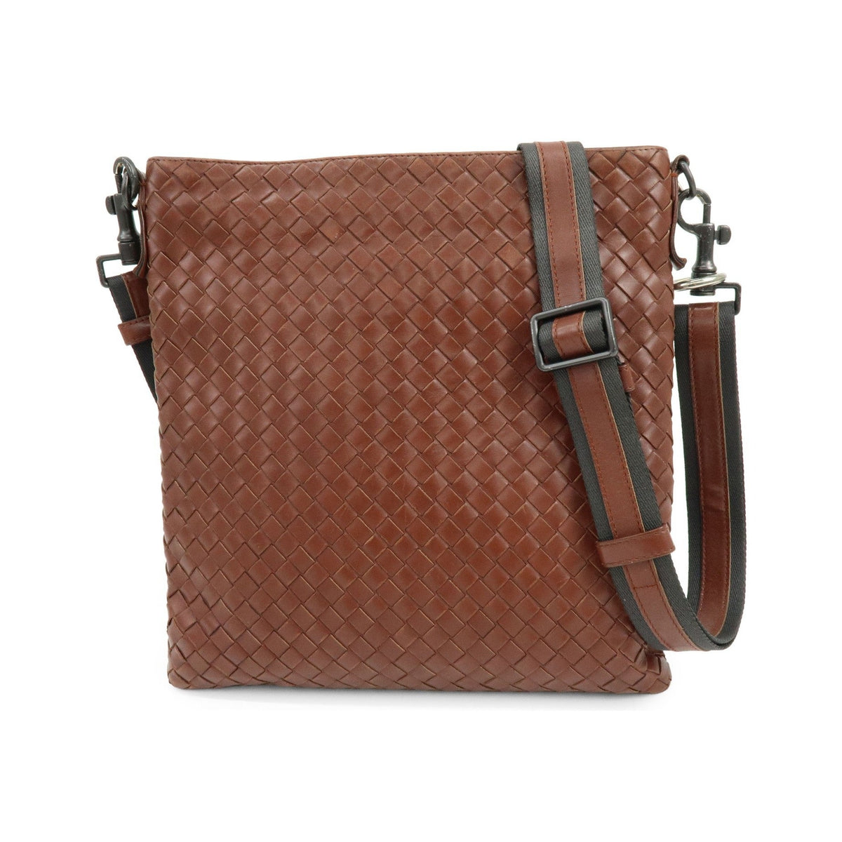 Bottega Veneta Flat Messenger Intrecciato Nappa, Brown, Leather, Handbag